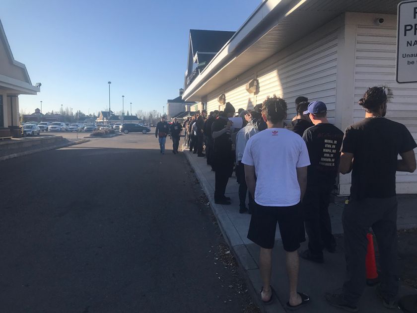 line up outside Nova Cannabis at Namao